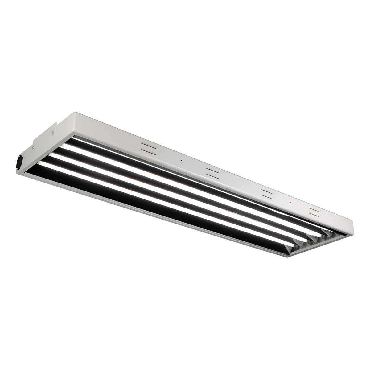 White 4-bulb T5 grow light fixture with reflective black interior, on a white background.