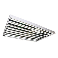 Lightech T5 4x8 grow light fixture with 120V, featuring multiple bright fluorescent bulbs in a white frame.