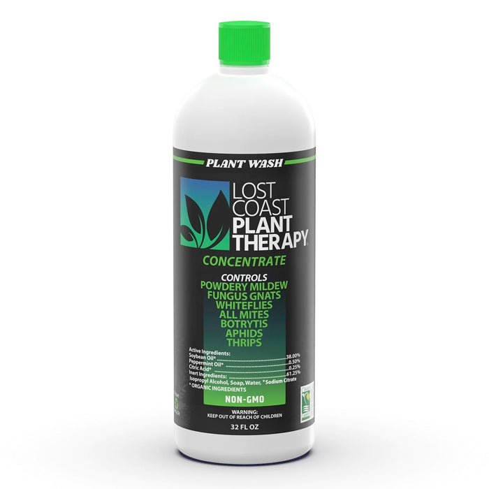 Lost Coast Plant Therapy concentrate spray bottle with green cap and label for plant pest control.