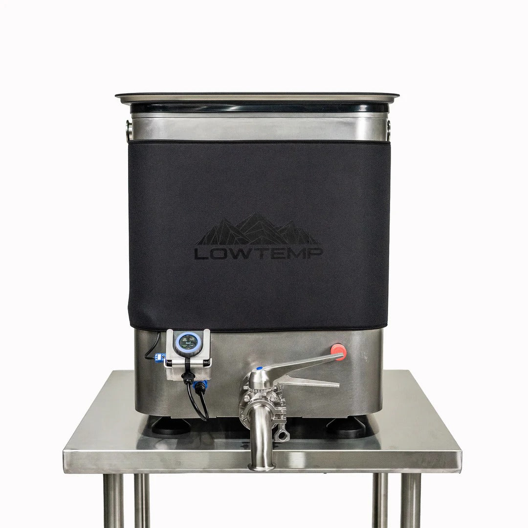 LowTemp Industries Mini Osprey 2.0 stainless steel brewing unit with black insulated jacket.