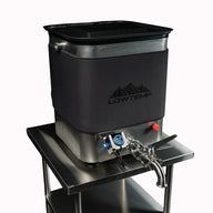 Low Temp Industries Mini Osprey 2.0 with a black insulated jacket and stainless steel stand.