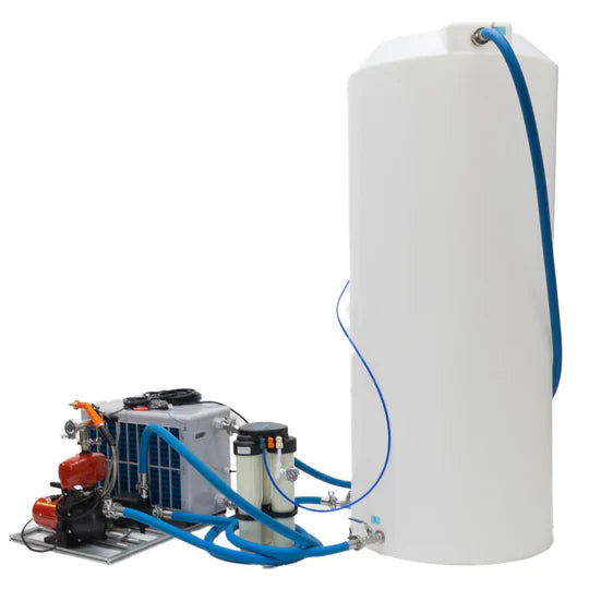 Low temp 300-gallon chiller kit with pump, filter, and tank.