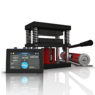 Black and red device with digital display on a white background