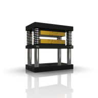 3D render of black and gold low-temperature rosin press with 