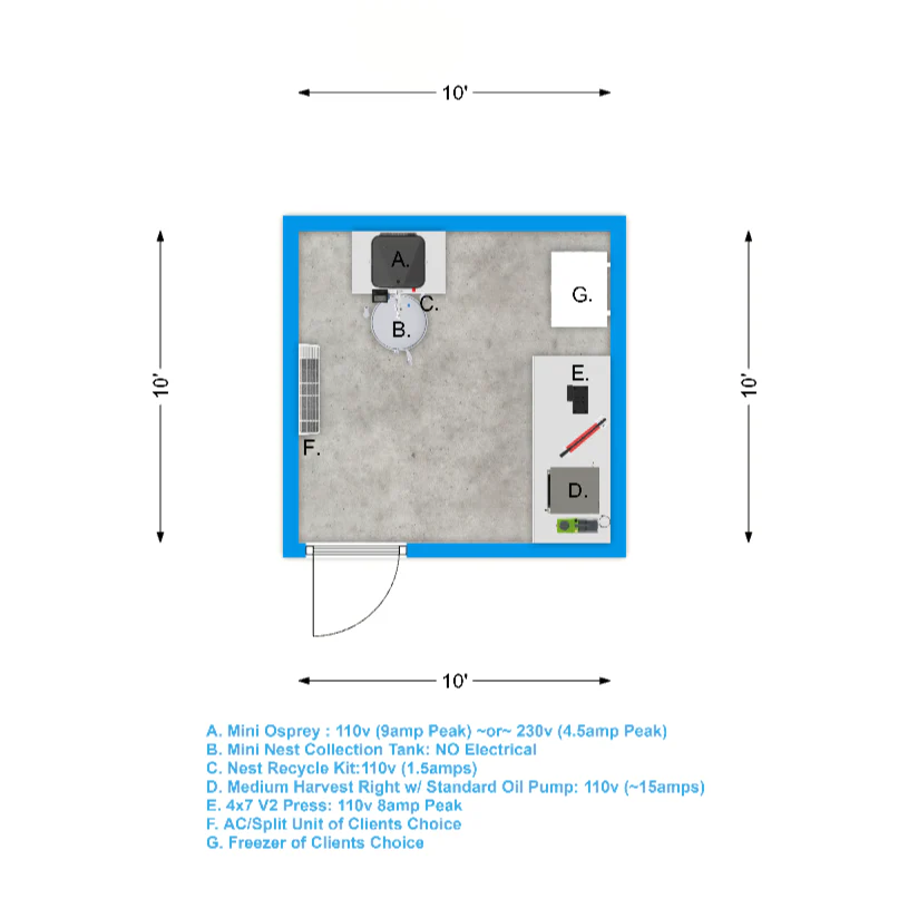 Interior view of a 10'x10' low-temp mini lab bundle with labeled equipment.