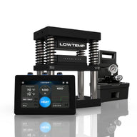 Lowtemp V2 3x5 electric rosin press with touchscreen control and integrated pump.