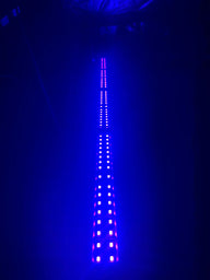 Tall strip of blue LEDs against a dark background.