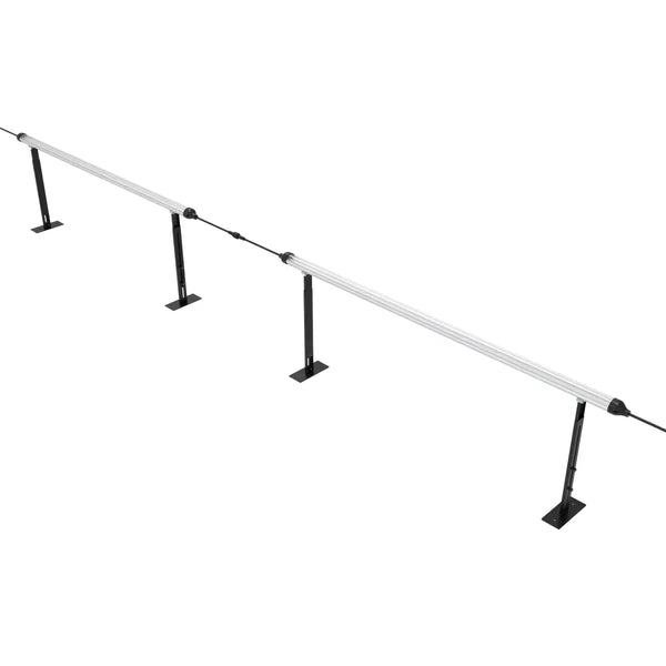Three silver Mammoth Lighting LED bars on black stands, connected by cables. Sunspec Spectrum for clone/inter-canopy.