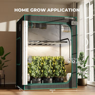 Mars Hydro grow tent with LED lights, plants, ventilation, and timer. Ideal for 9-12 plants.