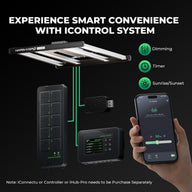 MarsHydro FC-E3000 LED grow light with smart control system, power strip, and app.