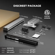 Mars Hydro FC-E3000 LED grow light kit, discreet package, includes light, driver, hanging kit.
