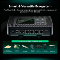 Mars Hydro iControl grow room controller managing lights, fans, and humidifiers via RJ12 interface.