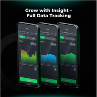 Phone screens display graphs of plant growth data: VPD, humidity, and temperature.