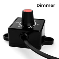 Black 0-10V LED dimmer knob controller with red top, MIN/MAX/20/50/80 settings, and cable on white background.