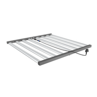 A full-spectrum LED grow light with a gray frame, eight silver light bars, and a black power cord with a UK plug.