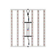 Medic Grow Fold-650 Full Spectrum LED Grow Light, front view. Multiple bars of red & white LEDs, central driver unit.