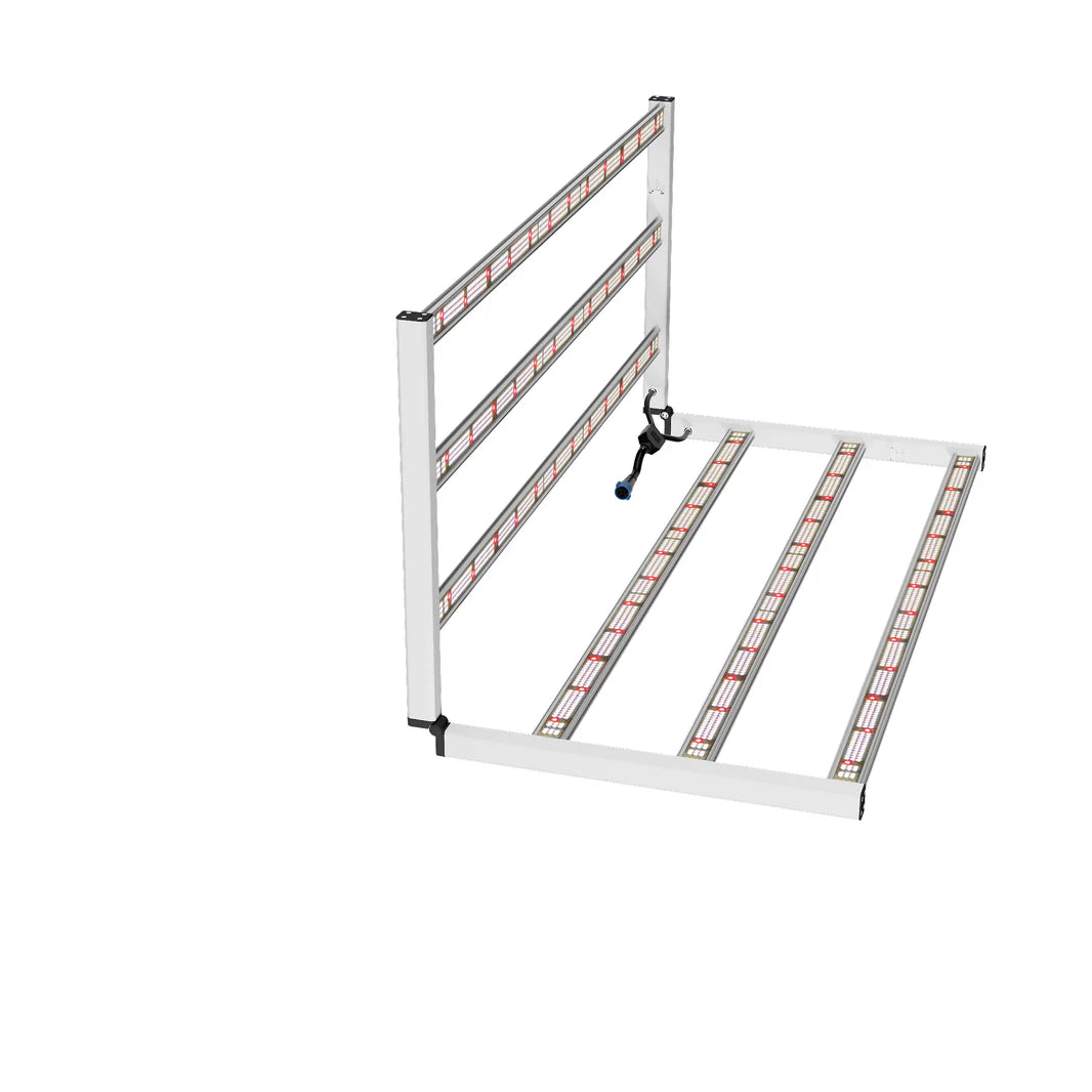 Medic Grow Fold-650 Full Spectrum LED Grow Light, half-folded, featuring white frame and multiple light bars.