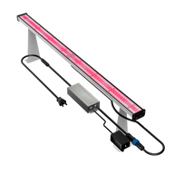 Medic Grow Hell-Fire 120W LED grow light: a silver bar with bright red LEDs, power supply, and connecting cables.