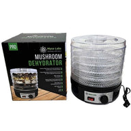 Myco Labs PRO 350W mushroom dehydrator with 5 trays and black base, displayed with its retail box.