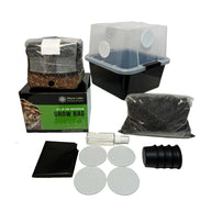 Midwest Grow Kits All-in-One Mushroom Monotub Starter Grow Kit with grow bag, substrate, tub, and accessories.