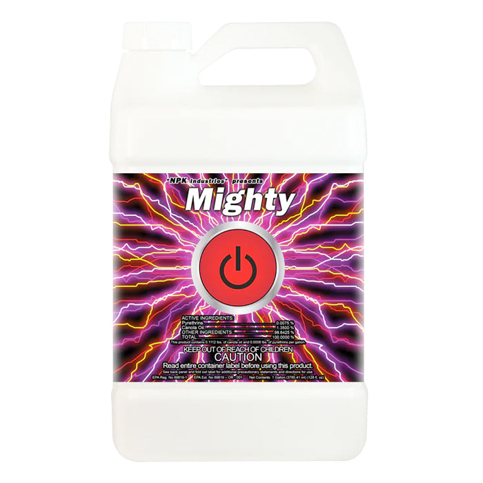 NPK Mighty 1 Gallon bottle with a lightning bolt background and power button logo.