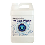 White gallon jug of NPK Industries Power Wash with a blue power button icon and water splash graphic.