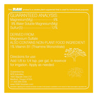 Yellow plant nutrient label: Guaranteed analysis, derived from, directions for use, and contact info.