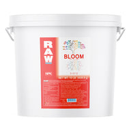 White bucket of RAW Bloom NPK 3-12-12 fertilizer, 10 lbs.