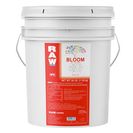 RAW BLOOM all-in-one 3-12-12 horticultural fertilizer, 25 lb bucket.