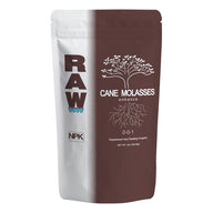 RAW Cane Molasses 2oz bag, supplement for plants, shows tree with roots.