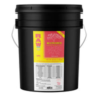 Black 25lb bucket of NPK Raw Microbes Bloom Stage beneficial bacteria and fungi for soil.