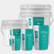 RAW Kelp marine NPK nutrient bottles and bags.
