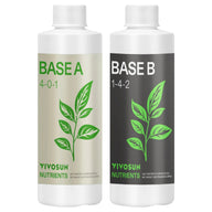 Two bottles of VIVOSUN Nutrients: Base A (4-0-1) and Base B (1-4-2).