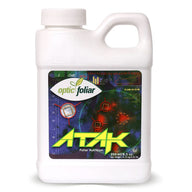 Optic Foliar ATAK fertilizer bottle, 250ml, with green leaf logo and 
