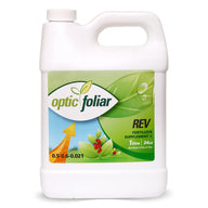 Optic Foliar REV Fertilizer Supplement C: 1 litre (34oz) bottle, white with green label, showing leaves, berries, and an upward arrow.