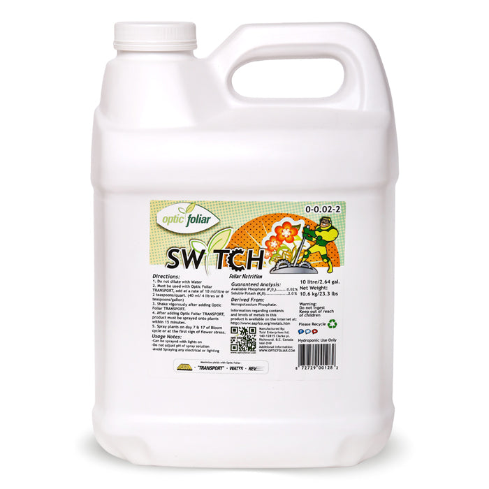 Optic Foliar SWITCH 10L jug, foliar nutrition, 0-0-02-2 NPK, for plants.