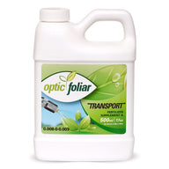 White plastic jug with green label for Optic Foliar TRANSPORT fertilizer, 500ml.