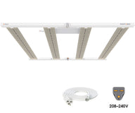 PHOTOBIO MX2 LED grow light with hanging cable and 208-240V plug icon.