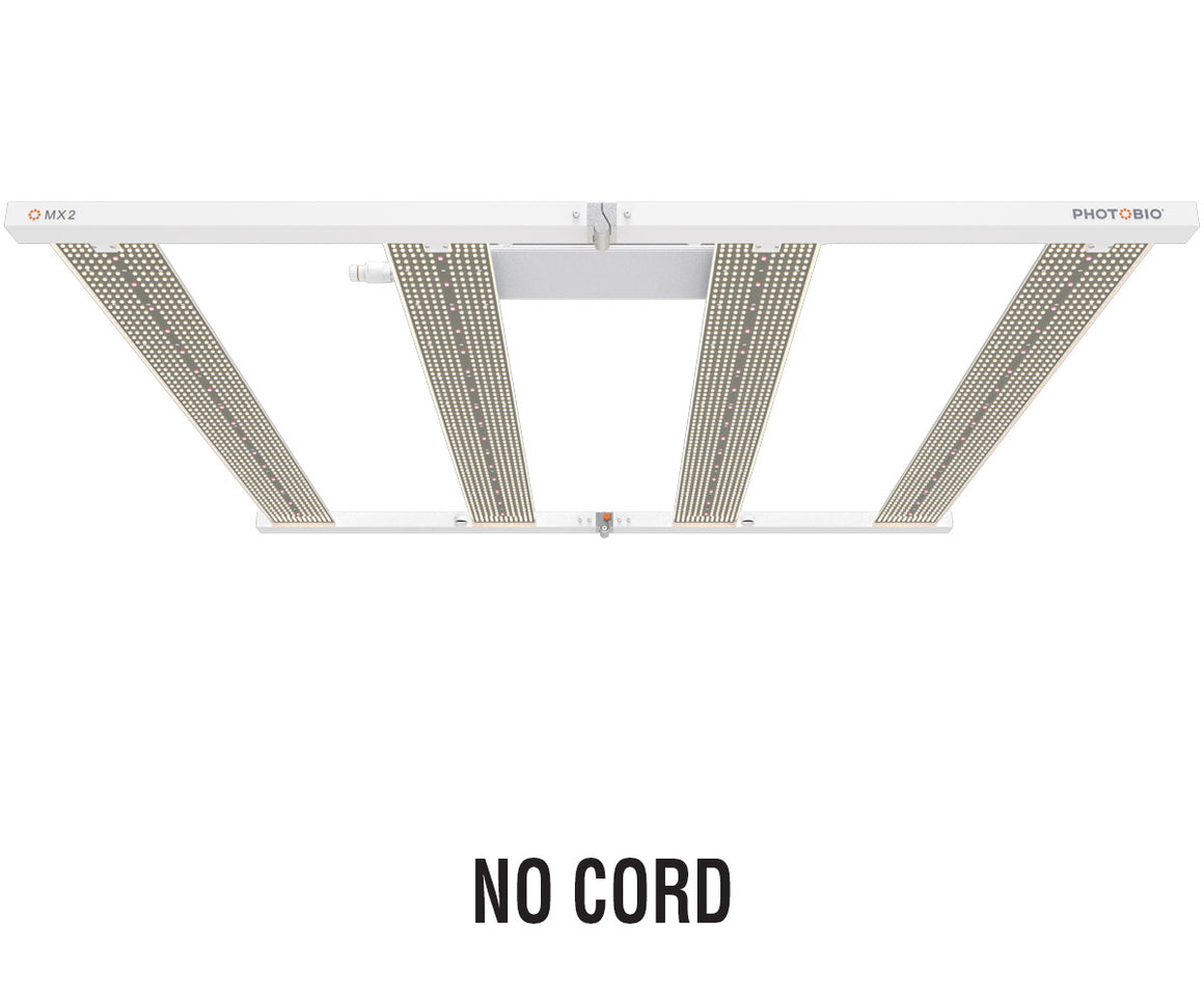 White PHOTOBIO MX2 LED grow light with four light bars, top view.