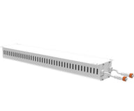 White LED grow light driver with DC output connectors, ventilated casing.