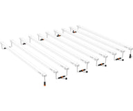 White LED grow lights with black cords, arranged diagonally.