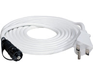 White 10ft extension cord with a female connector and a standard plug, coiled on a white background.