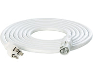 White 10ft power cord with NEMA 5-15P plug and 3-pin connector.