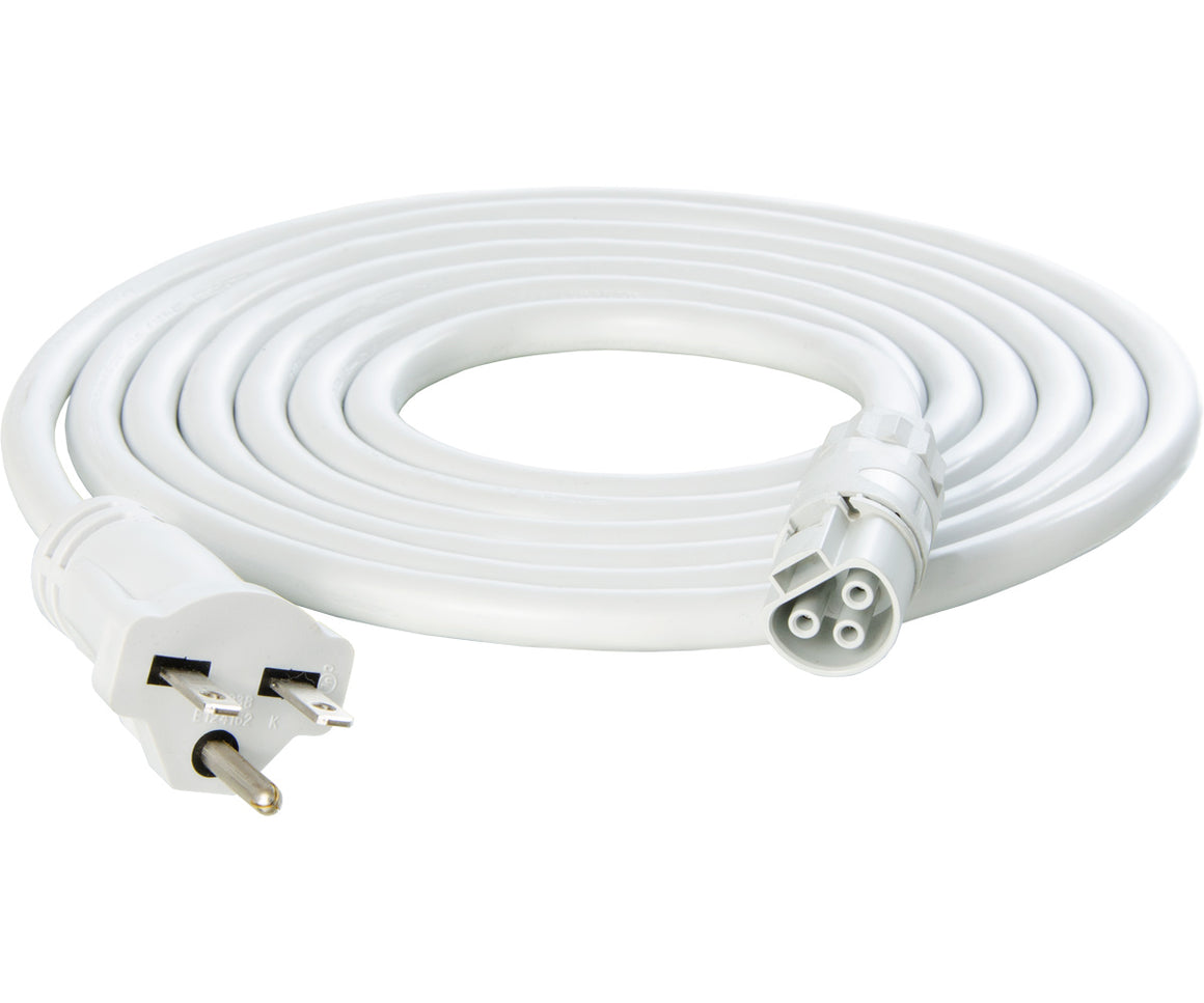 White 10ft power cable with a NEMA 5-15 plug and a 3-pin connector.