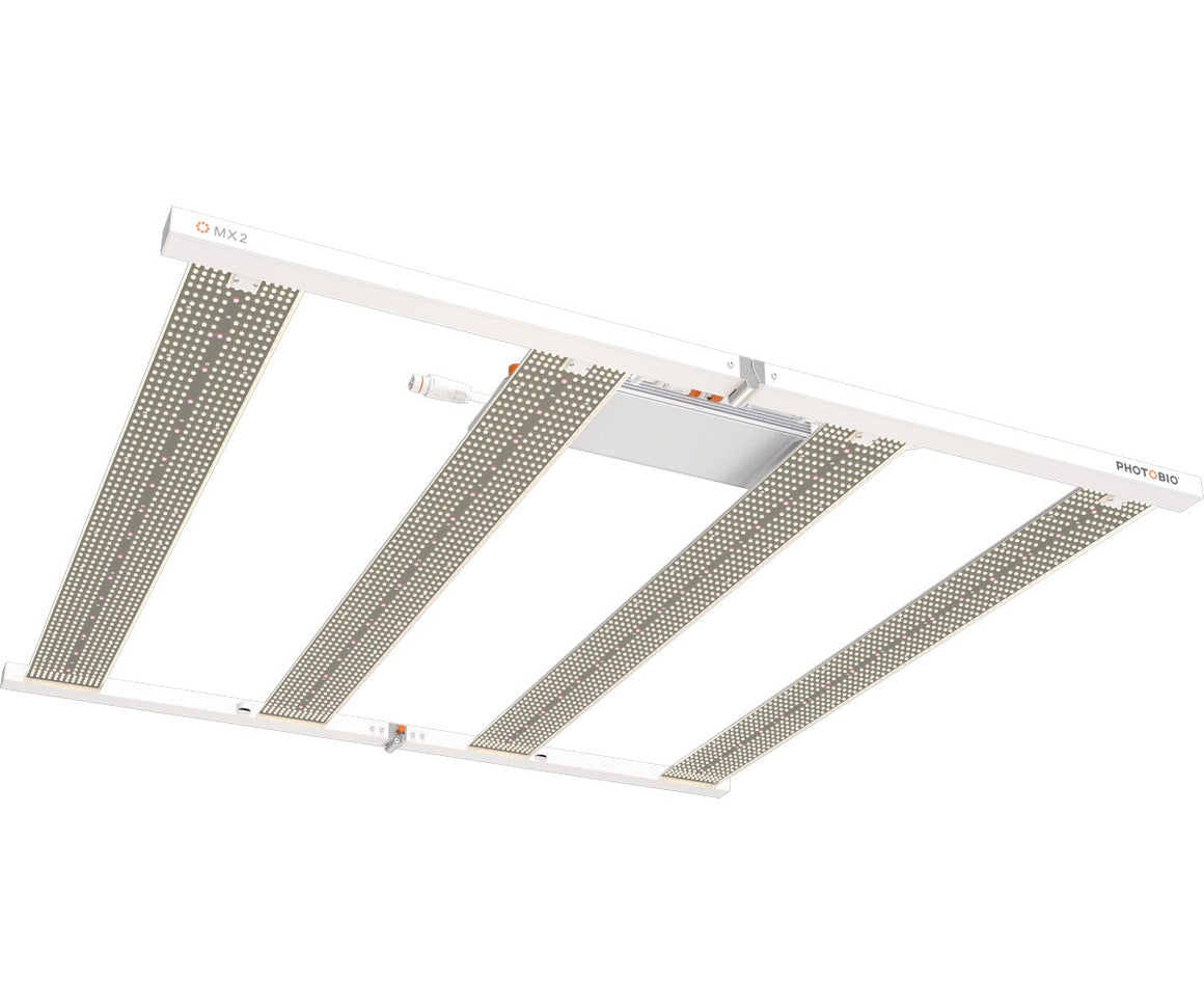 Photobio MX2 680W LED grow light with multiple white and red diodes and a white frame.