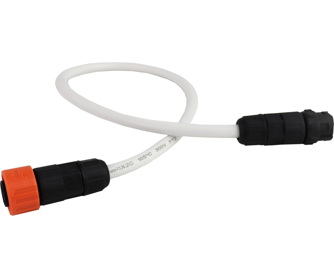 White power cable with black and orange connectors, 18AWG, 105°C, 300V.