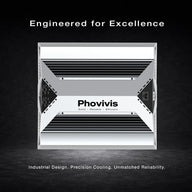 Phovivis OptiGrow X240 LED grow light, sleek silver design, emphasizes industrial, precision cooling, and reliability.