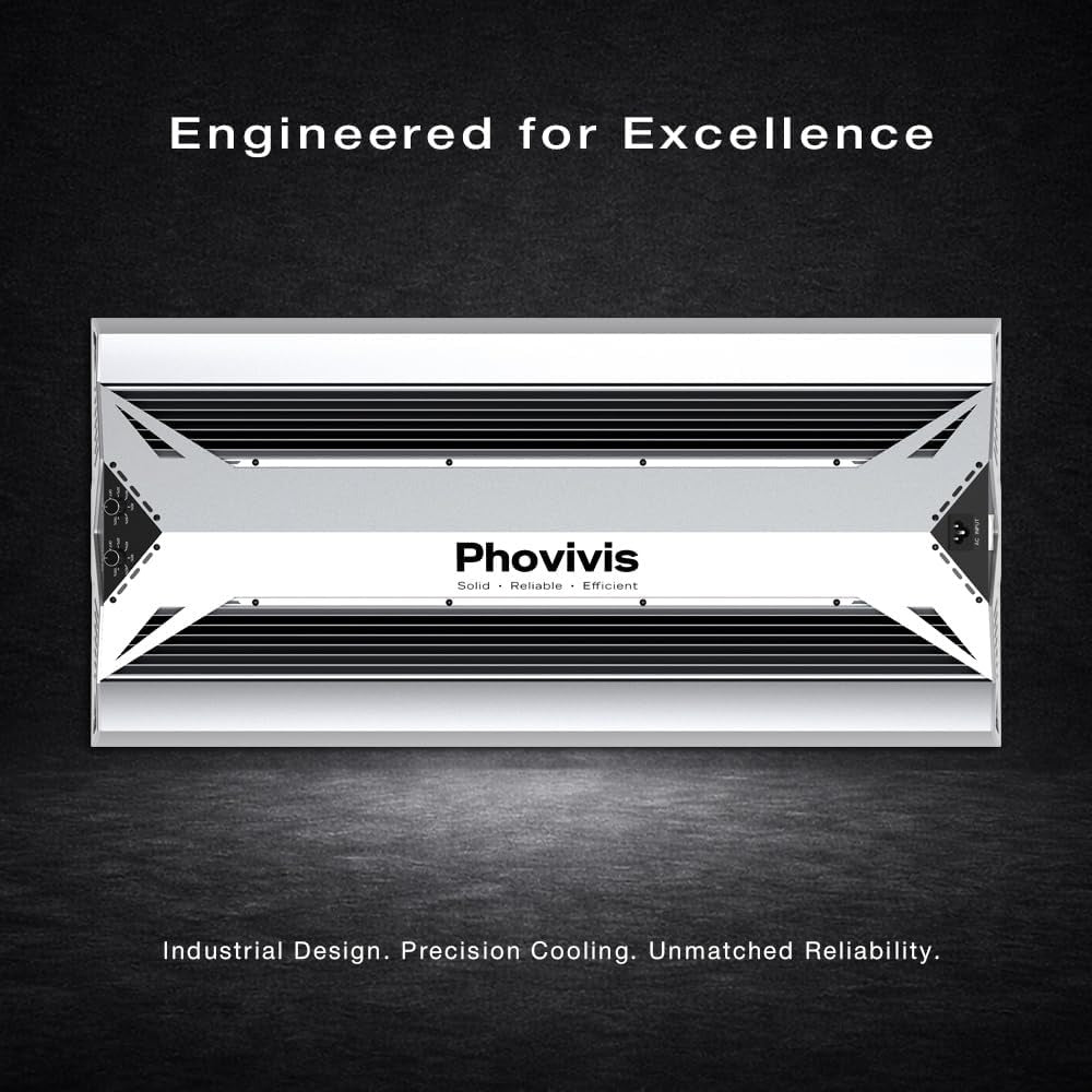 Phovivis OptiGrow X480 LED grow light. Engineered for excellence. Industrial design, precision cooling.
