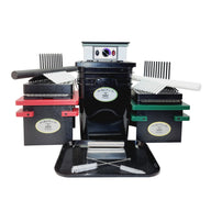 Pre-roll filling machine setup with multiple compactors, filling tubes, brushes, and a tray.