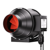 Black YIYOSUN 4-inch inline duct fan with red impeller, variable speed controller for grow tent ventilation.